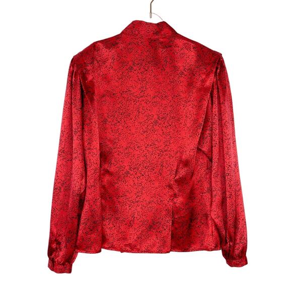 Michelle Stuart 80s Vintage Red Satin Puff Sleeve Button Front Blouse Size 10 - Picture 4 of 5